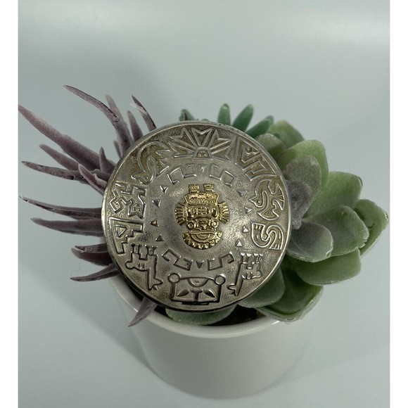 Vintage Peru Peruvian 18K Gold Sterling Silver Inca Mayan God Pendant Pin - Picture 2 of 10